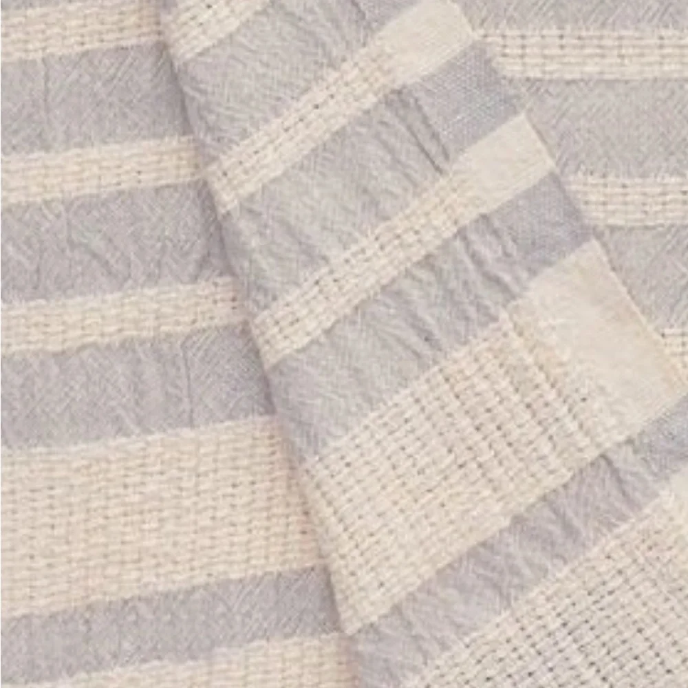 Organic Cotton Loom Weave Spa Bath Towel Gray Natural Stripe NEW Sensitive Skin
